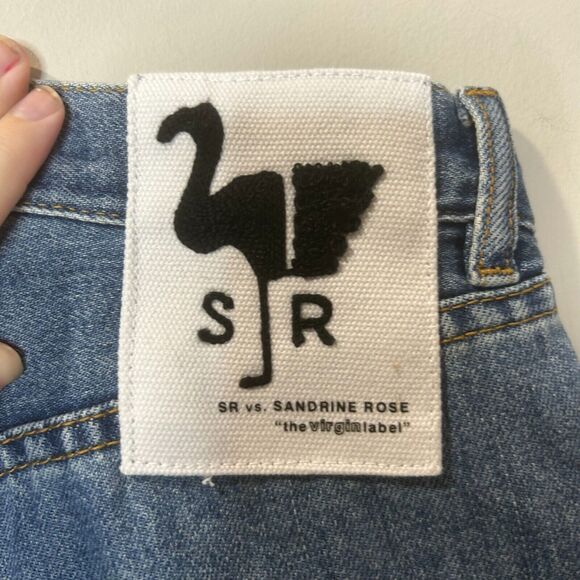 Sandrine Rose Patchwork Straight Leg High Rise Jeans Ocean Blue Women's 27 NWT - Picture 6 of 8